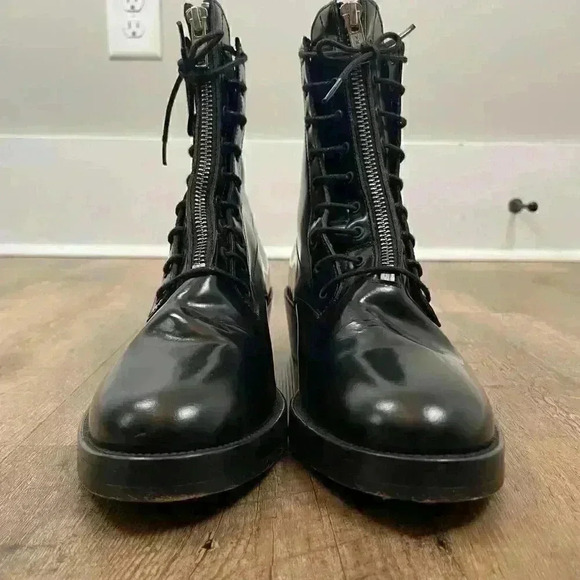 Sandro Paris Black Military Boots Chunky Women's 40 US 10 Goth Made In Portugal - Picture 9 of 12